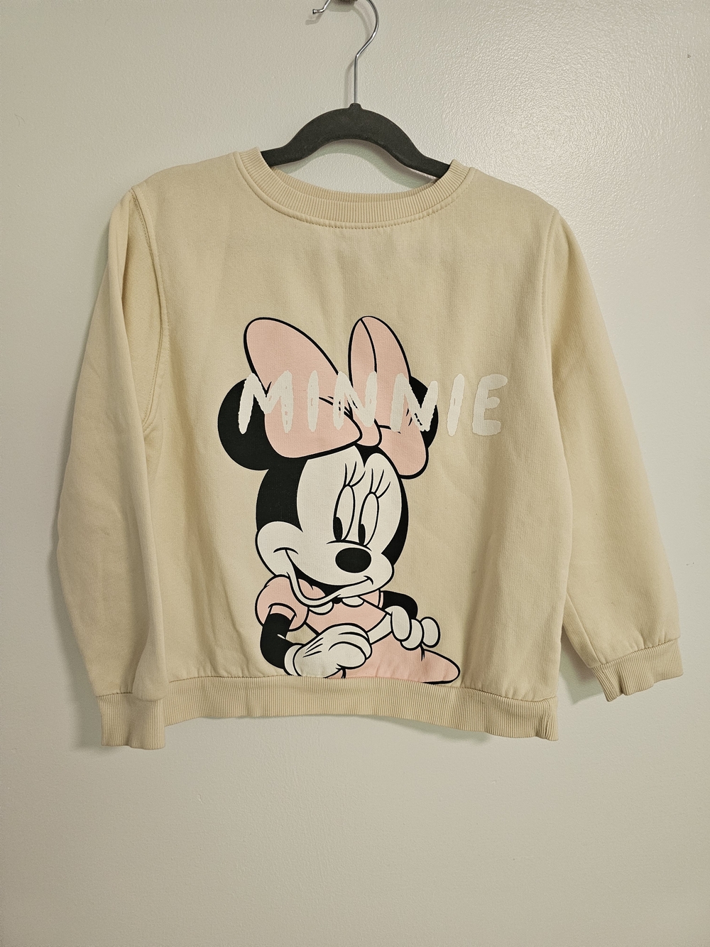 🧸2/20$ H&M Cream Sweatshirt Pink Minnie Mouse Graphic Disney Size 6 Girl